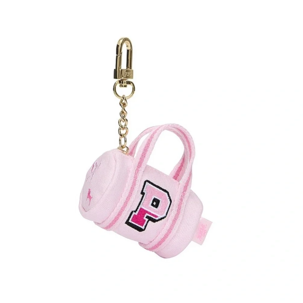 🎀PINK x LoveShackFancy Mini Duffle Bag Keychain Bag Charm Pink Tulip “P” Logo